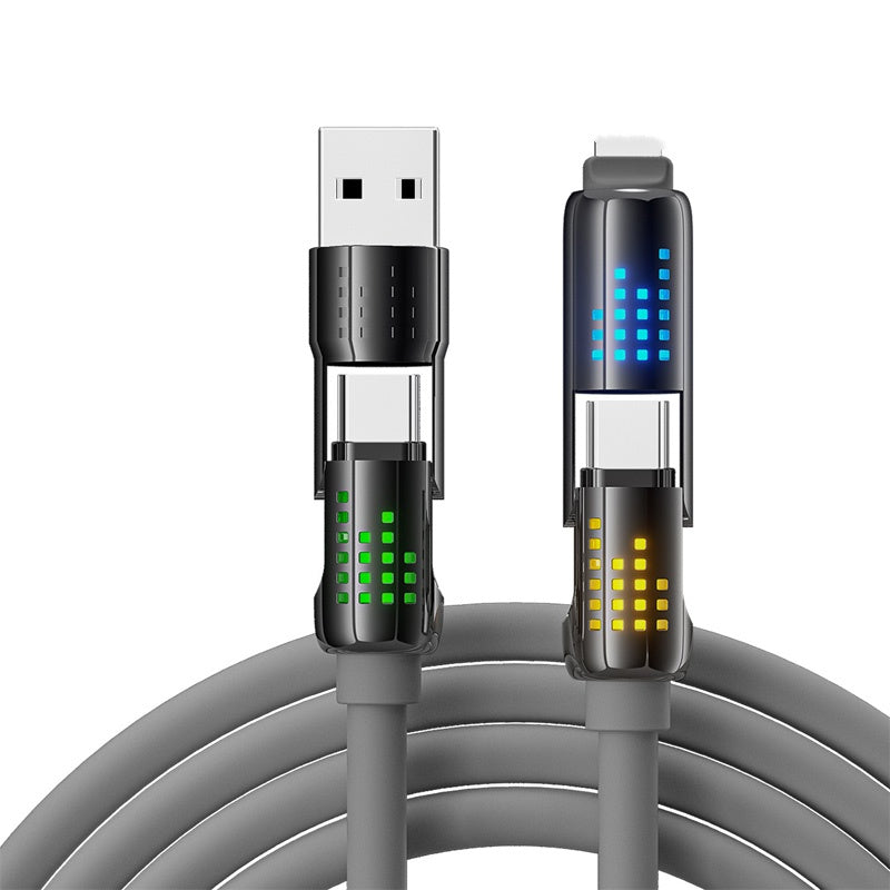 🔌⚡Câble de Données 4-en-1 240W – Charge Rapide, Lumière Clignotante & Silicone Renforcé (Noir/Gris)