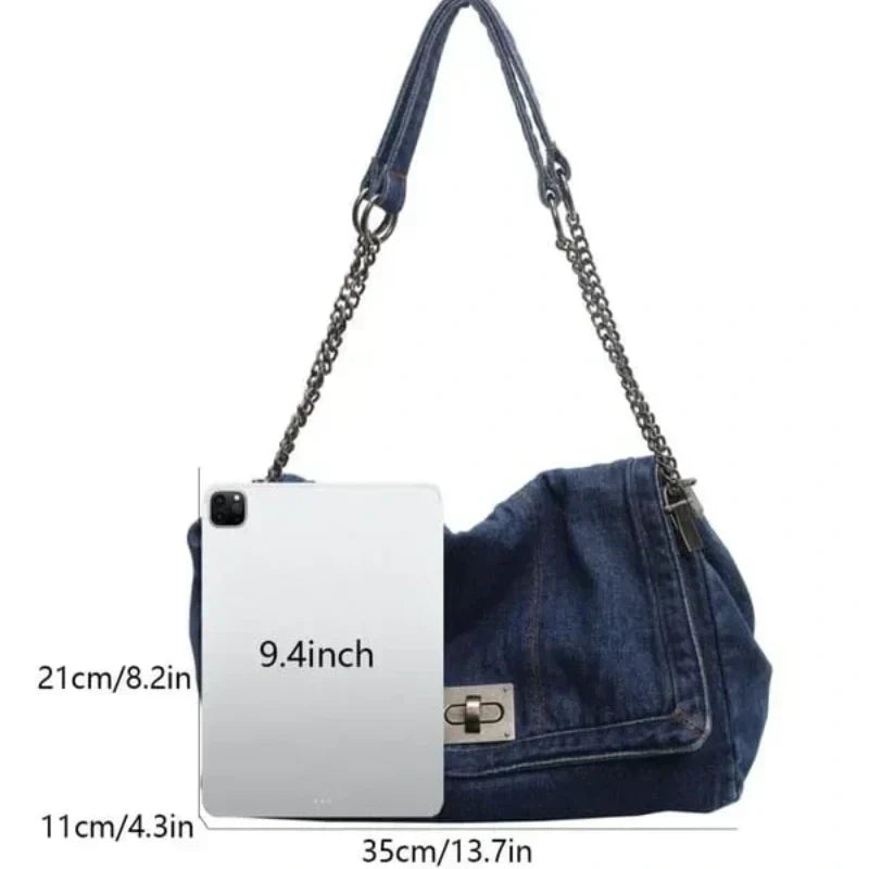 👜Sac À Épaule Rétro Grande Capacité À Chaîne en Denim🛒💙