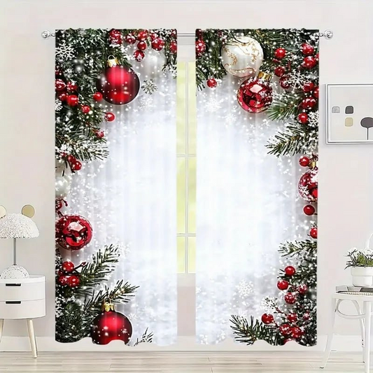 🔥 50% DE RÉDUCTION ! ✨ Lot de 2 Rideaux de Noël - Motifs Festifs, Installation Facile sur Tringle Standard, Entretien en Machine Simple 🎄🏠