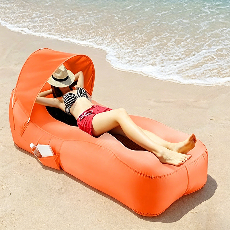 ⏳Spécial à durée limitée⏰Chaise longue gonflable sans effort avec pare-soleil🏖️
