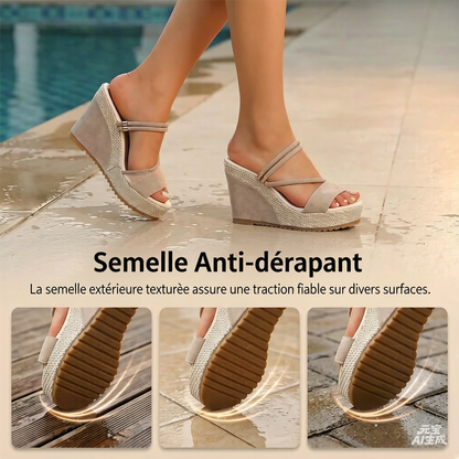 👡🌟 PROMO FLASH 50% ! Sandales Femme à Talons Compensés – Design Élégant, Semelle Cloutée, Hauteur 10cm, Bride de Cheville, 6 Couleurs, 36-43, Parfaites pour Vacances & Soirées 🌴