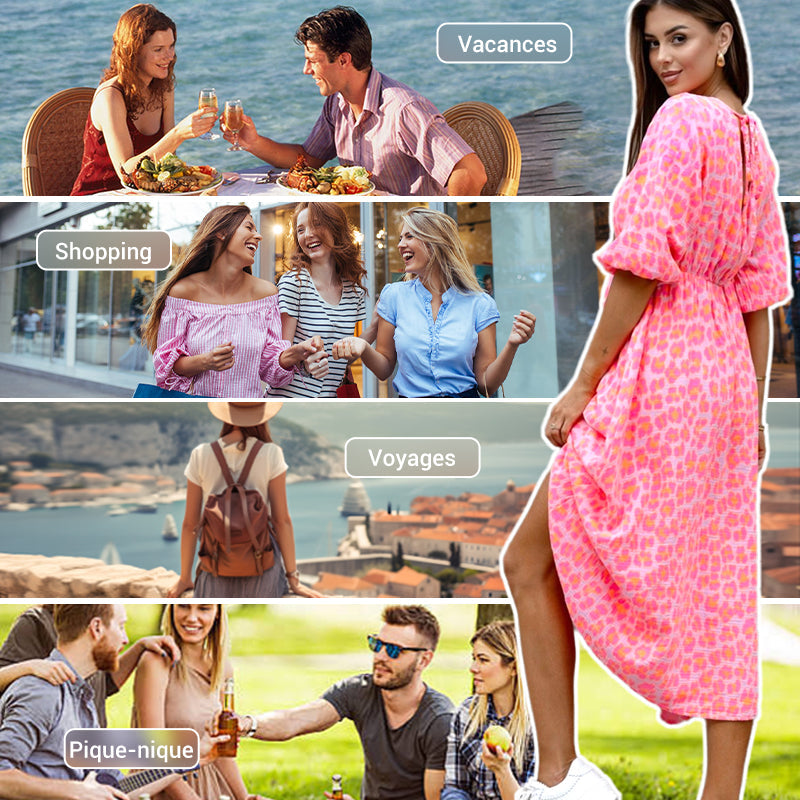 📢📢60% de réduction ! Robe Imprimée à Col en V pour Femme – Confort, Élégance & Polyvalence ✨👗