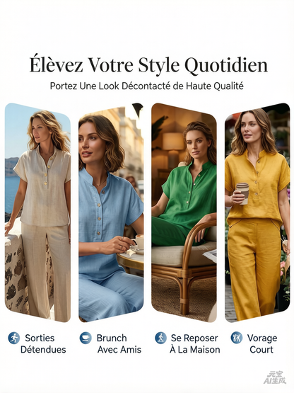 ⛱️ Ensemble Été Femme 2 Pièces : T-shirt + Pantalon Long | Léger & Respirant