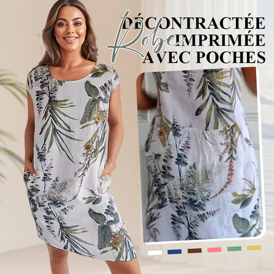 🌷Vente de printemps 53% de réduction🍀Robe à col rond à imprimé botanique pour femmes