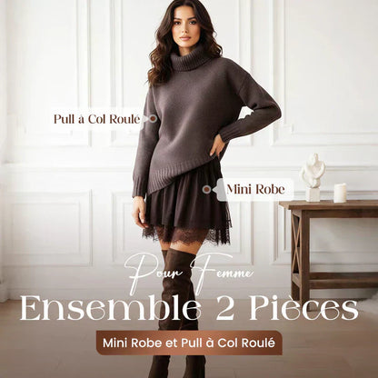 ❄️💃 Soldes d'hiver - 50 % de réduction 👗 Ensemble mini-robe et pull à col roulé pour femme