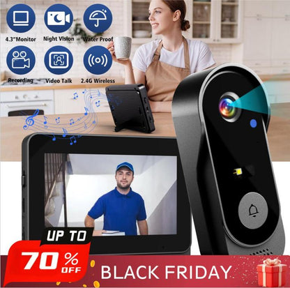 🔔50 % de réduction + livraison gratuite 📹 Caméra de Sonnette Sans Fil 1080P – Champ de Vision 170°, Écran 4,3 Pouces & Vision Nocturne IPX65 🏡