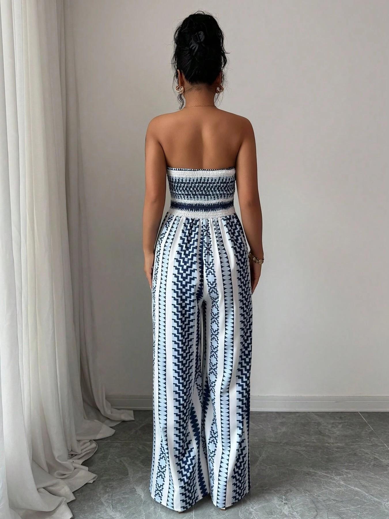 👗 PROMO LIMITÉE 50% DE RÉDUCTION ! 💥 Combinaison Motifs Géométriques – Encolure Dos Nu, Fente Latérale, Polyvalente ✨