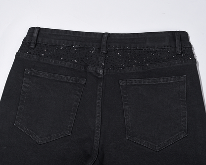 👖 Offre spéciale soldes à -50 % ! ✨ Jean slim noir orné de strass - Confort extensible, style éblouissant 💎🖤