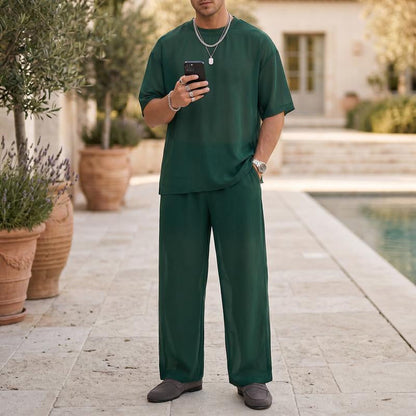 👕 Profitez dès maintenant d'une réduction de 60 % ! 👖 Ensemble deux pièces pour homme : t-shirt ample décontracté et pantalon large — un style décontracté pour le quotidien, coupe confortable 🌟