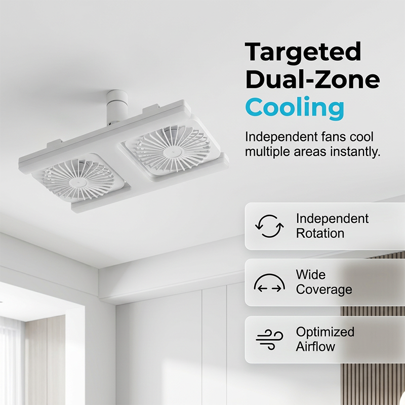 🌀💡 Ventilateur de Plafond Double Tête avec Lumière LED 60W – Double Flux d’Air, Télécommande, Moteur Silencieux