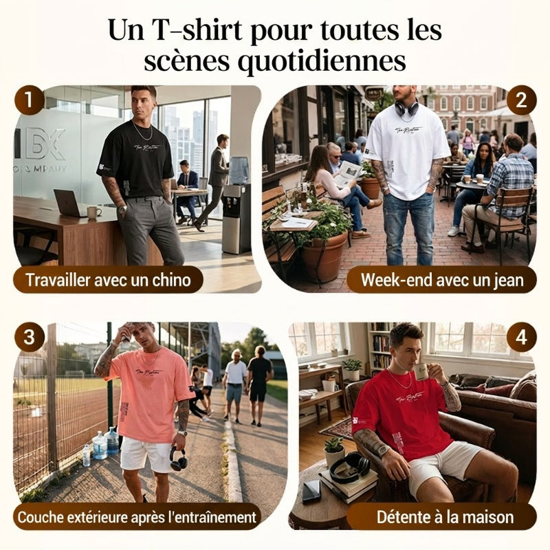 👕 50% DE RÉDUCTION ! T-Shirt Homme Coupe Oversize🆒 – Mélange Coton Premium, Imprimé Urbain & Style Décontracté ✨