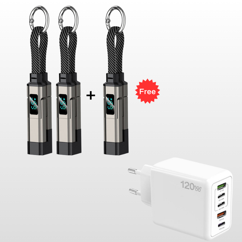 💐50% DE RÉDUCTION🔌Câble de charge 4 en 1 avec affichage numérique et anneau porte-clés – charge rapide, résistant aux nœuds et compact⚡🔑