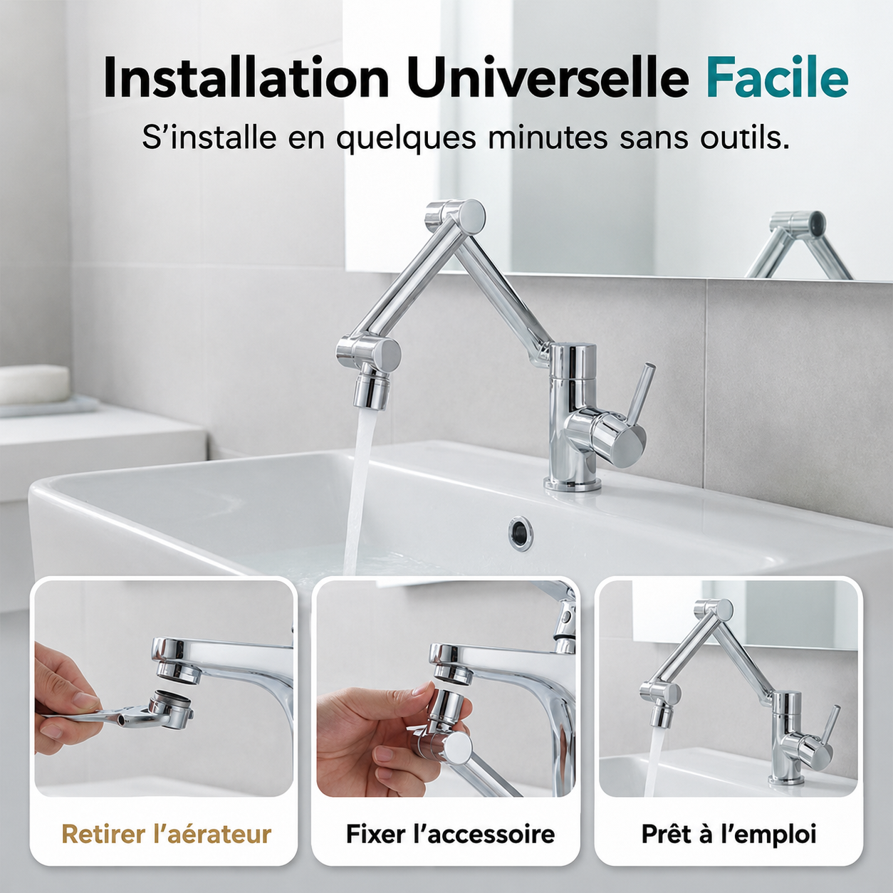 🚰Robinet de Lavabo Pivotant 360° – Bras Mobile 1080°, Design Moderne, Installation Facile ⏳  à utiliser ✨