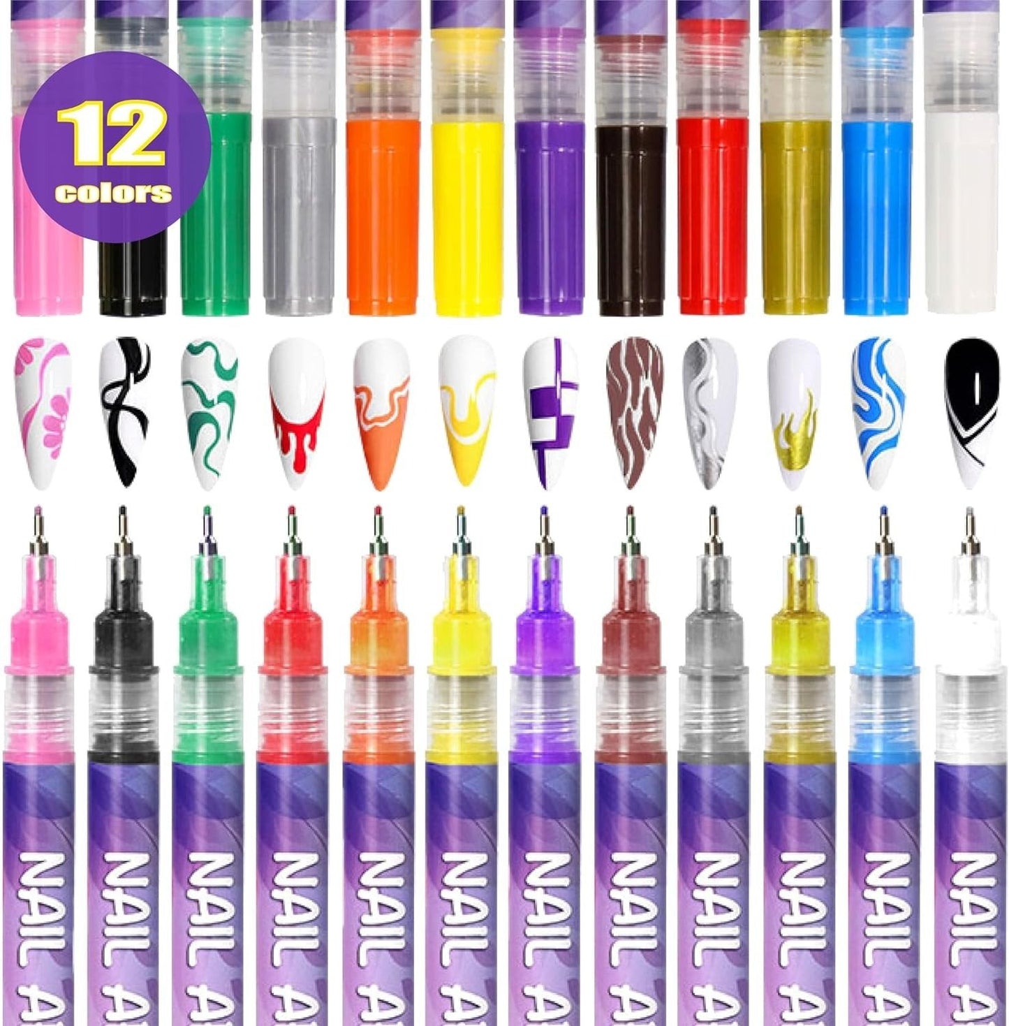 🎨50% DE RÉDUCTION!⏳Coffret de 12 Stylos pour Nail Art✨