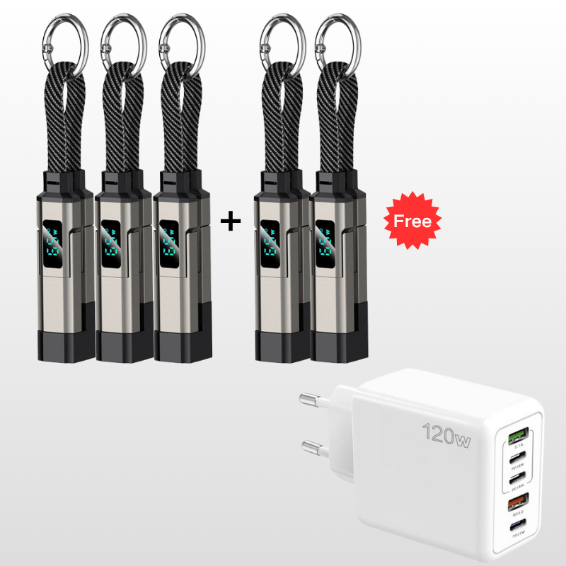💐50% DE RÉDUCTION🔌Câble de charge 4 en 1 avec affichage numérique et anneau porte-clés – charge rapide, résistant aux nœuds et compact⚡🔑