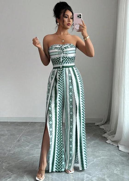 👗 PROMO LIMITÉE 50% DE RÉDUCTION ! 💥 Combinaison Motifs Géométriques – Encolure Dos Nu, Fente Latérale, Polyvalente ✨