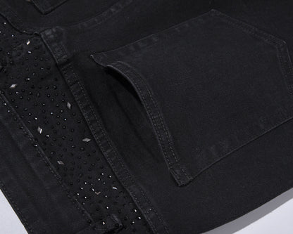 👖 Offre spéciale soldes à -50 % ! ✨ Jean slim noir orné de strass - Confort extensible, style éblouissant 💎🖤