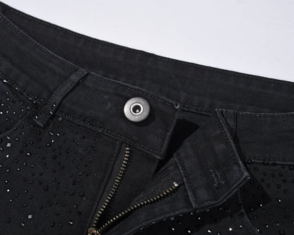 👖 Offre spéciale soldes à -50 % ! ✨ Jean slim noir orné de strass - Confort extensible, style éblouissant 💎🖤