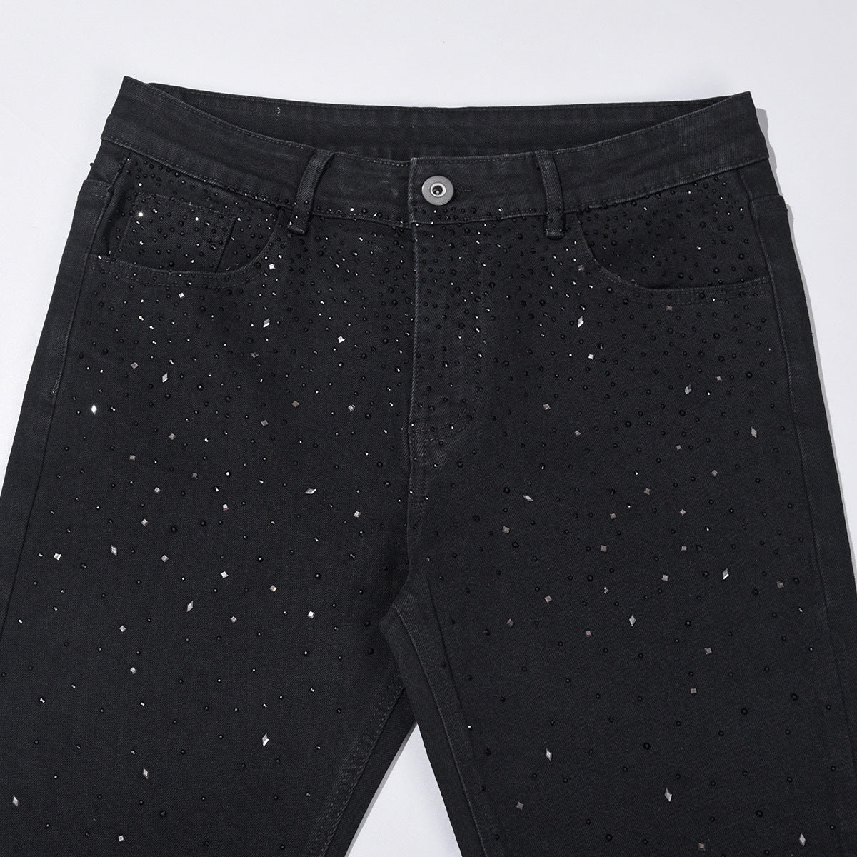 👖 Offre spéciale soldes à -50 % ! ✨ Jean slim noir orné de strass - Confort extensible, style éblouissant 💎🖤