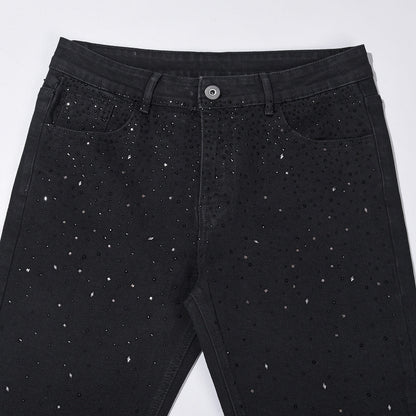 👖 Offre spéciale soldes à -50 % ! ✨ Jean slim noir orné de strass - Confort extensible, style éblouissant 💎🖤