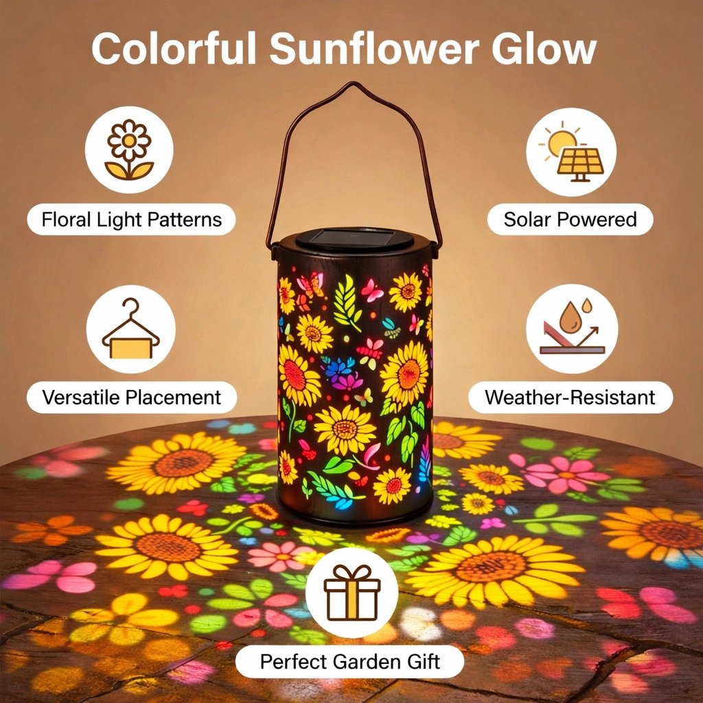 🌞 Lanterne Solaire Tournesol | Éclairage Décoratif de Jardin – IP55, Charge Automatique