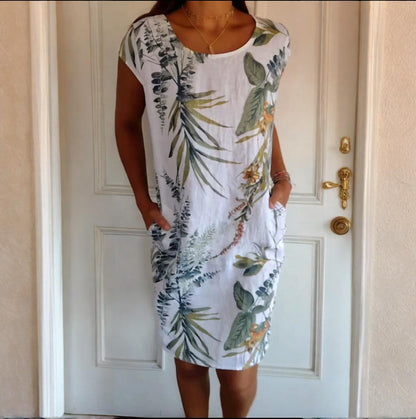 🌷Vente de printemps 53% de réduction🍀Robe à col rond à imprimé botanique pour femmes