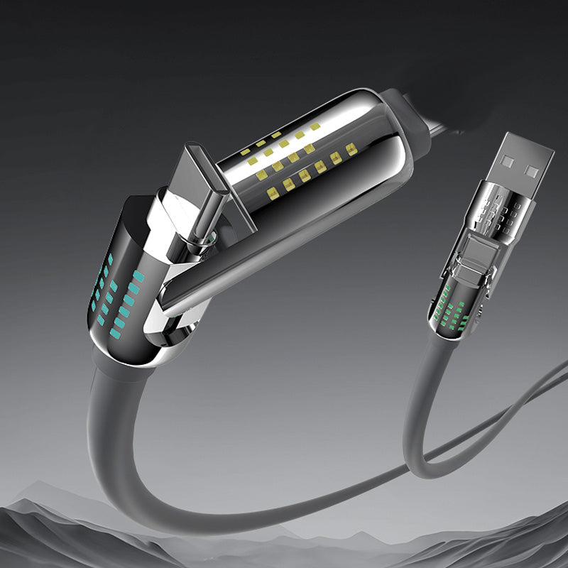 🔌⚡Câble de Données 4-en-1 240W – Charge Rapide, Lumière Clignotante & Silicone Renforcé (Noir/Gris)