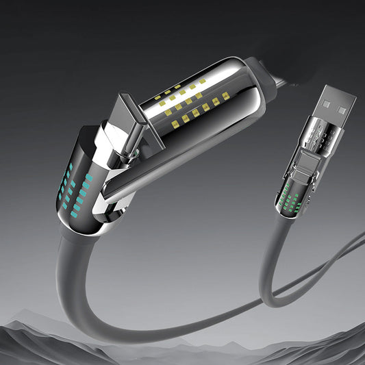 🔌⚡Câble de Données 4-en-1 240W – Charge Rapide, Lumière Clignotante & Silicone Renforcé (Noir/Gris)