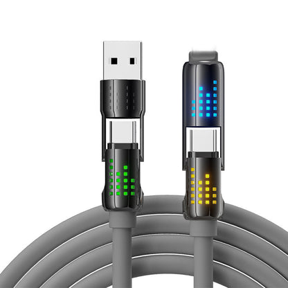 🔌⚡Câble de Données 4-en-1 240W – Charge Rapide, Lumière Clignotante & Silicone Renforcé (Noir/Gris)