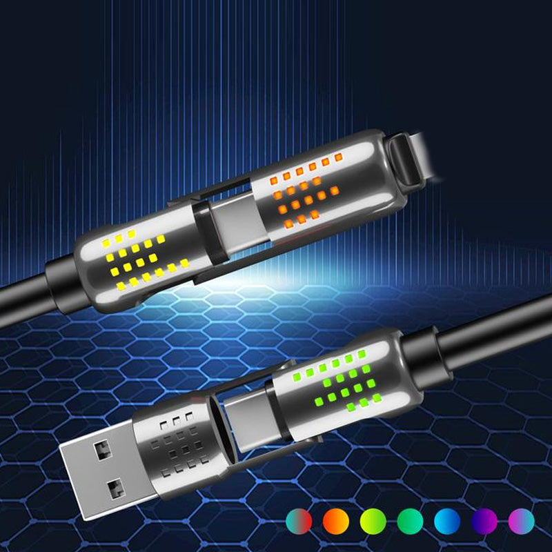 🔌⚡Câble de Données 4-en-1 240W – Charge Rapide, Lumière Clignotante & Silicone Renforcé (Noir/Gris)