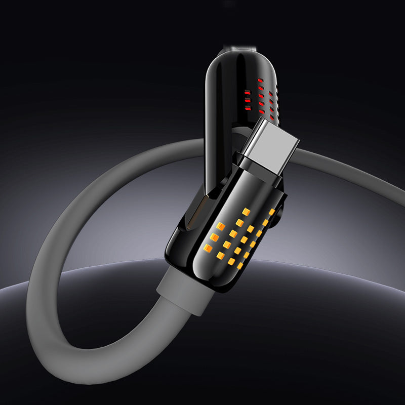 🔌⚡Câble de Données 4-en-1 240W – Charge Rapide, Lumière Clignotante & Silicone Renforcé (Noir/Gris)