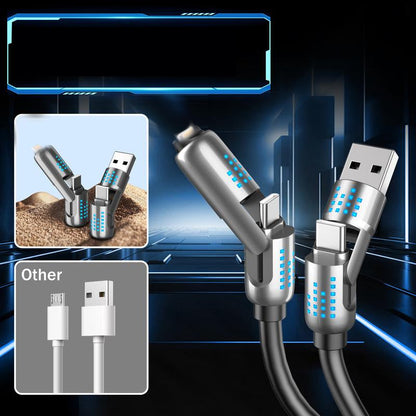 🔌⚡Câble de Données 4-en-1 240W – Charge Rapide, Lumière Clignotante & Silicone Renforcé (Noir/Gris)