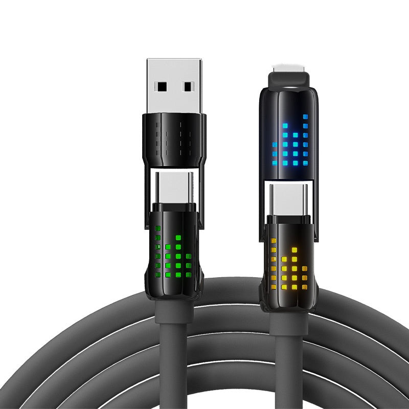 🔌⚡Câble de Données 4-en-1 240W – Charge Rapide, Lumière Clignotante & Silicone Renforcé (Noir/Gris)