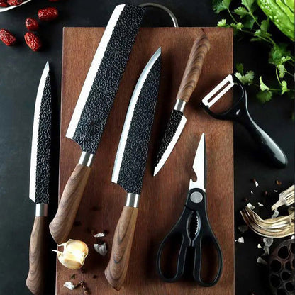 🔥🔪 PROMO LIMITÉE 50% ! Ensemble Couteaux de Chef Professionnels 6 Pièces – Acier Inoxydable, Manche Bois, Tranchant Durable, Texturé Martelé, Parfait pour Toutes Cuisines ✨