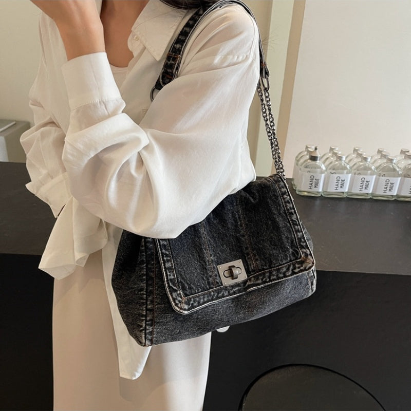 👜Sac À Épaule Rétro Grande Capacité À Chaîne en Denim🛒💙
