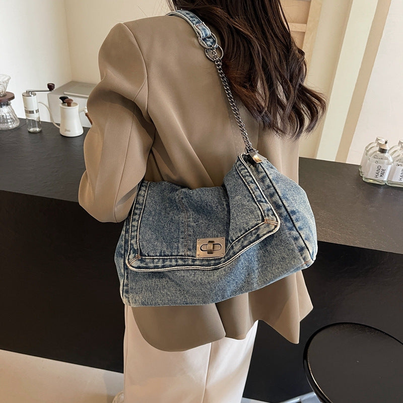 👜Sac À Épaule Rétro Grande Capacité À Chaîne en Denim🛒💙