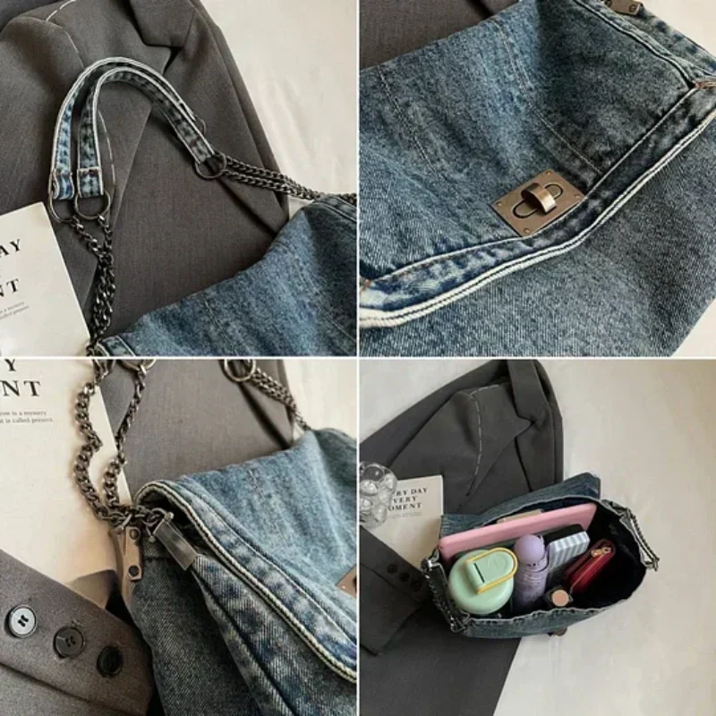 👜Sac À Épaule Rétro Grande Capacité À Chaîne en Denim🛒💙
