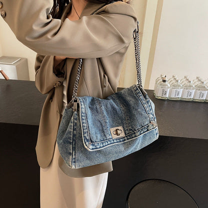 👜Sac À Épaule Rétro Grande Capacité À Chaîne en Denim🛒💙
