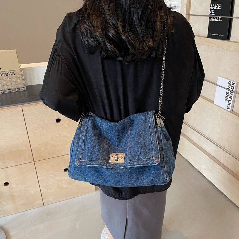 👜Sac À Épaule Rétro Grande Capacité À Chaîne en Denim🛒💙