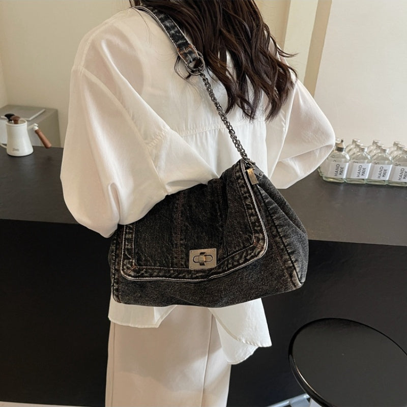 👜Sac À Épaule Rétro Grande Capacité À Chaîne en Denim🛒💙