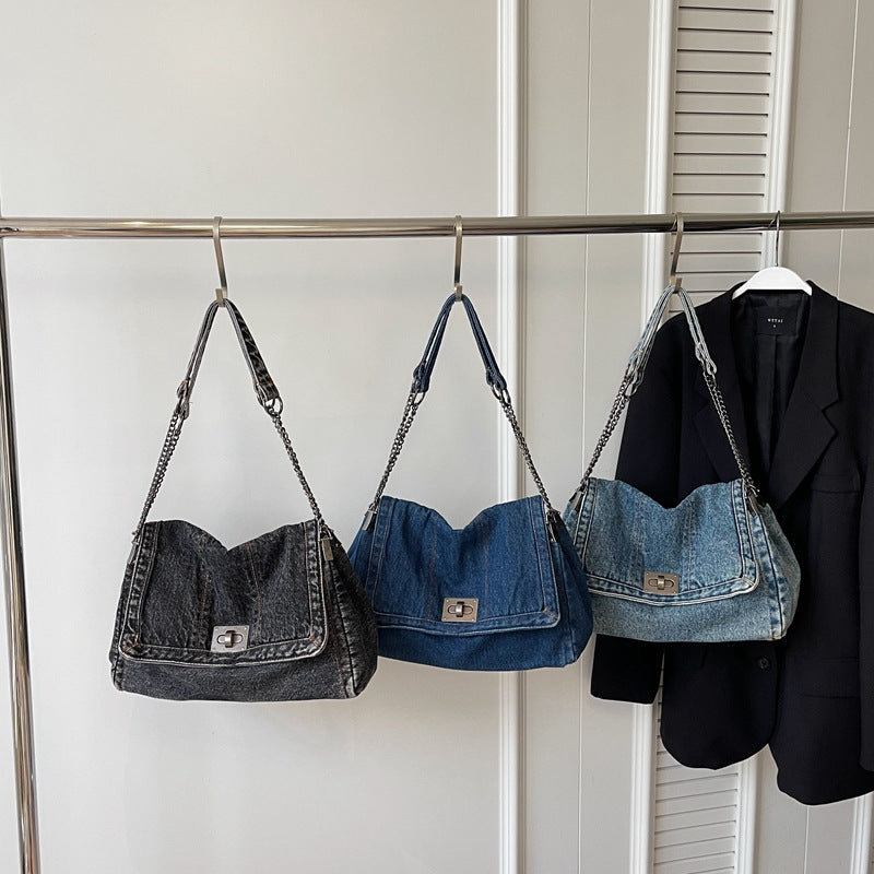 👜Sac À Épaule Rétro Grande Capacité À Chaîne en Denim🛒💙