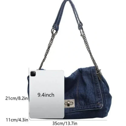 👜Sac À Épaule Rétro Grande Capacité À Chaîne en Denim🛒💙