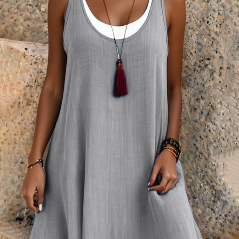 🔥Soldes d'été🔥Robe débardeur décontractée, ample et sans manches, au look superposé pour femme