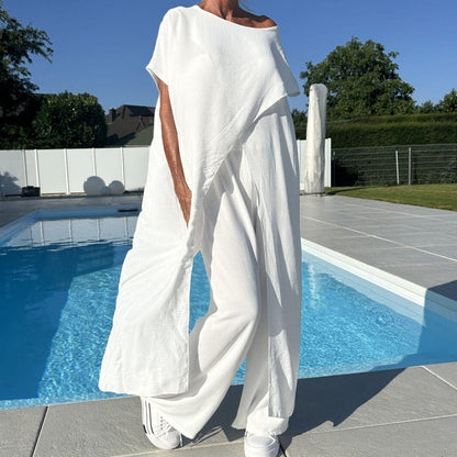 🔥Ensemble d'un top et d'un pantalon décolletés unicolores