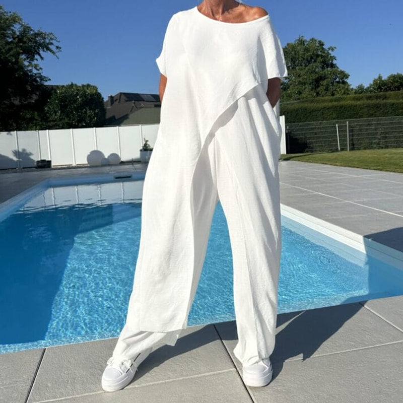 🔥Ensemble d'un top et d'un pantalon décolletés unicolores