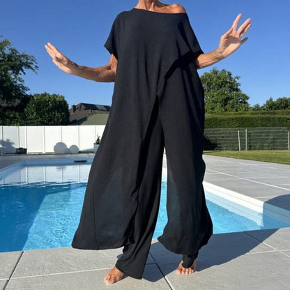 🔥Ensemble d'un top et d'un pantalon décolletés unicolores