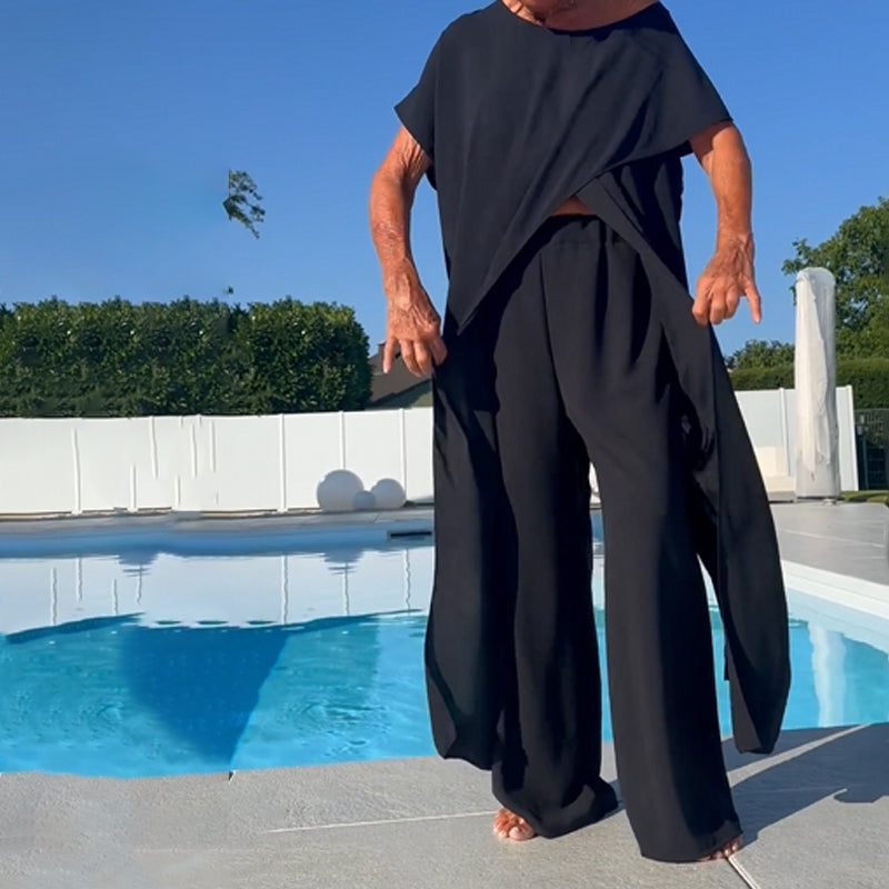 🔥Ensemble d'un top et d'un pantalon décolletés unicolores