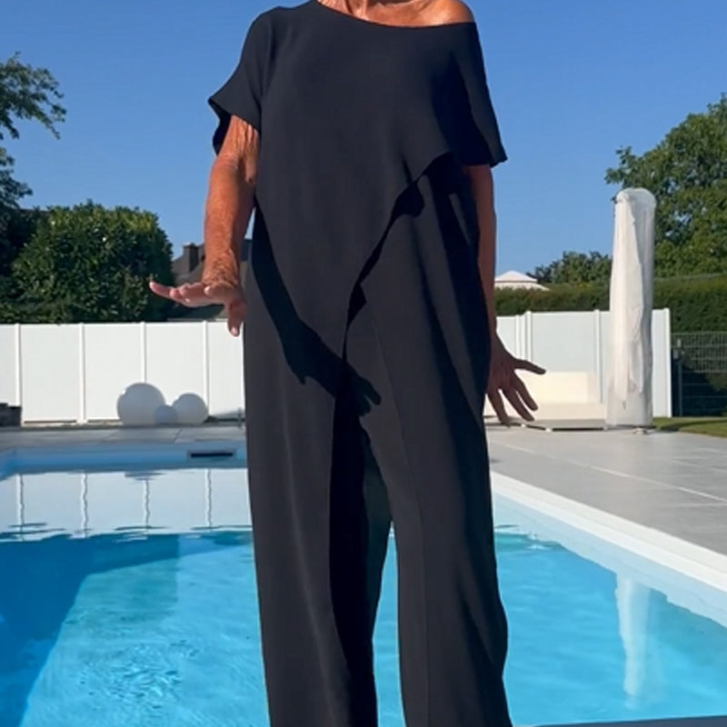 🔥Ensemble d'un top et d'un pantalon décolletés unicolores