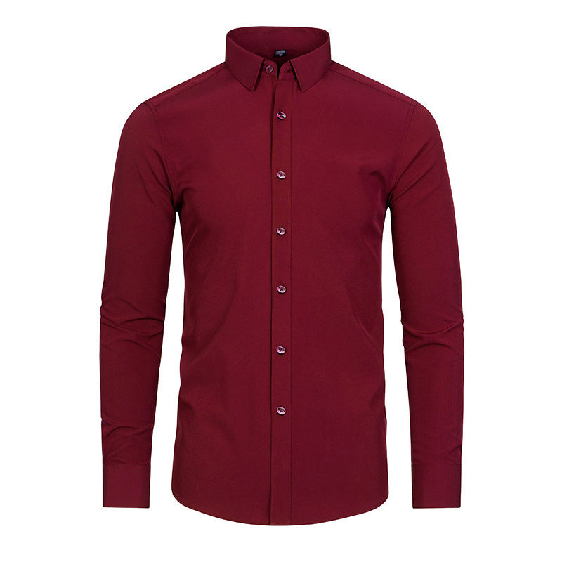 Chemise extensible soyeuse, infroissable et de couleur unie pour homme