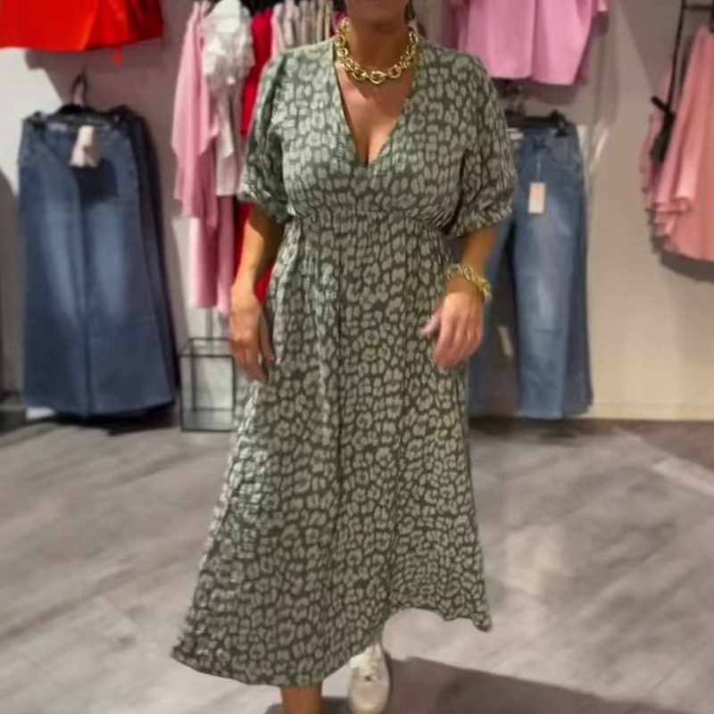 📢📢60% de réduction ! Robe Imprimée à Col en V pour Femme – Confort, Élégance & Polyvalence ✨👗